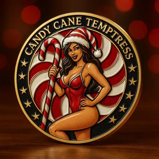 Christmas Temptation Coin Pin-Up Inspired Adults Holiday Token Metal Collectible Coin Decoration Round Keepsake Badge Stocking Stuffer Gag Gift