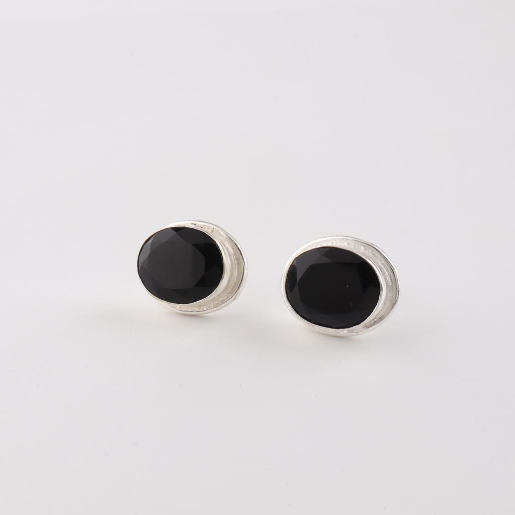 Black Onyx Gemstone 925 Sterling Silver Gift Jewelry Handmade Stud Earrings 0.5" EE-178-21