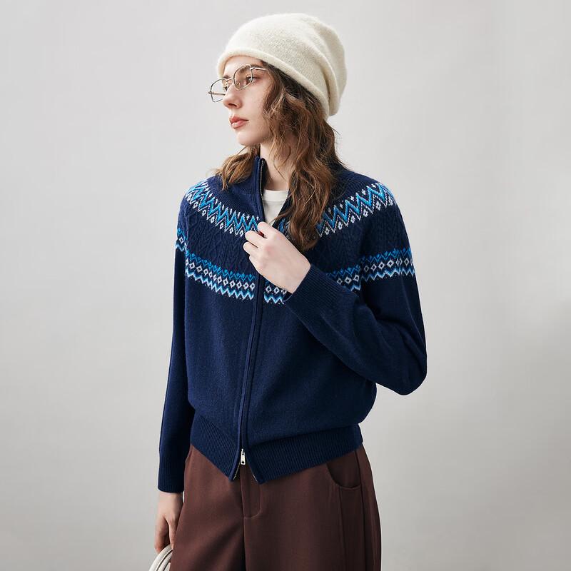 Kemengboka Women's 100% Wool Fair Isle Zipper Cardigan