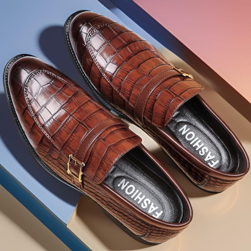 2024 Men's Crocodile Pattern Leather Shoes - Business Formal and Casual, British Korean Style, Pointed Toe, Large Sizes Available
