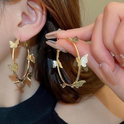 New Trendy Women's Buttery Hoop Earrings Fashion Hiphop Loop Earring Metal Earings Elegant Ear Jewelry
