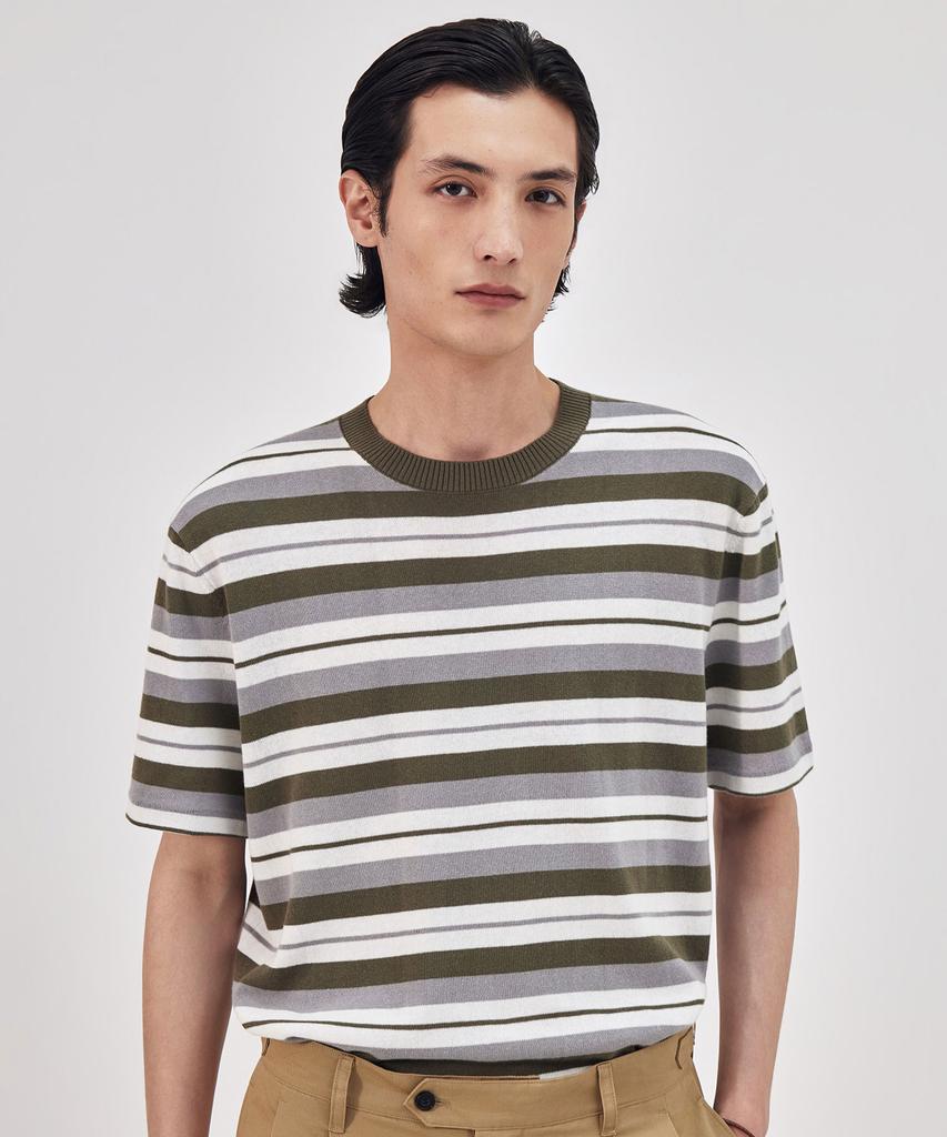 THEKNITCOMPANY Orea Stripe Crewneck - Martini Khaki
