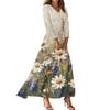 Damen Casual 3/4-Ärmel V-Ausschnitt Blumenmuster Maxi A-Linien Strandkleid