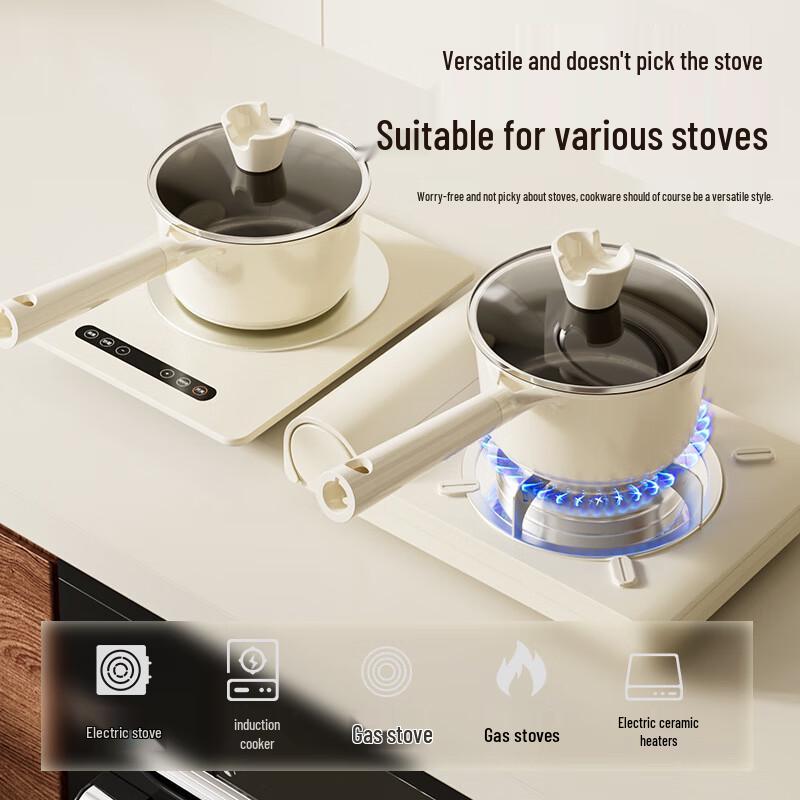 French Titanium Ceramic Non-stick Milk Pot with Lid, 16cm