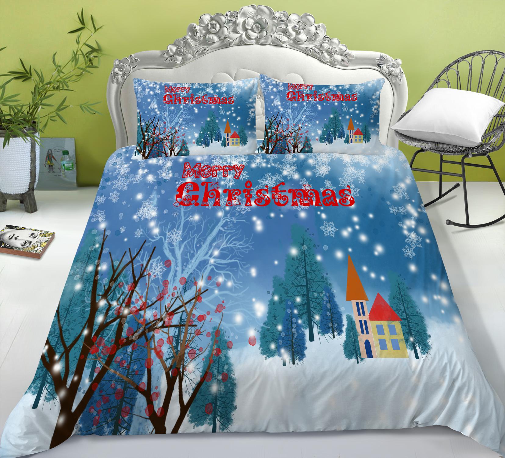 

3D комплект постельного белья Рождественское одеяло и наволочка из 2 или 3 предметов с графической печатью Полноразмерное моющееся удобное постельное белье EU Single 135x200cm