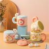 Creative Cartoon Ceramic Cup with Lid Home Office Couple Water Cup Gift Box High Value Gift Ins Wind Mug