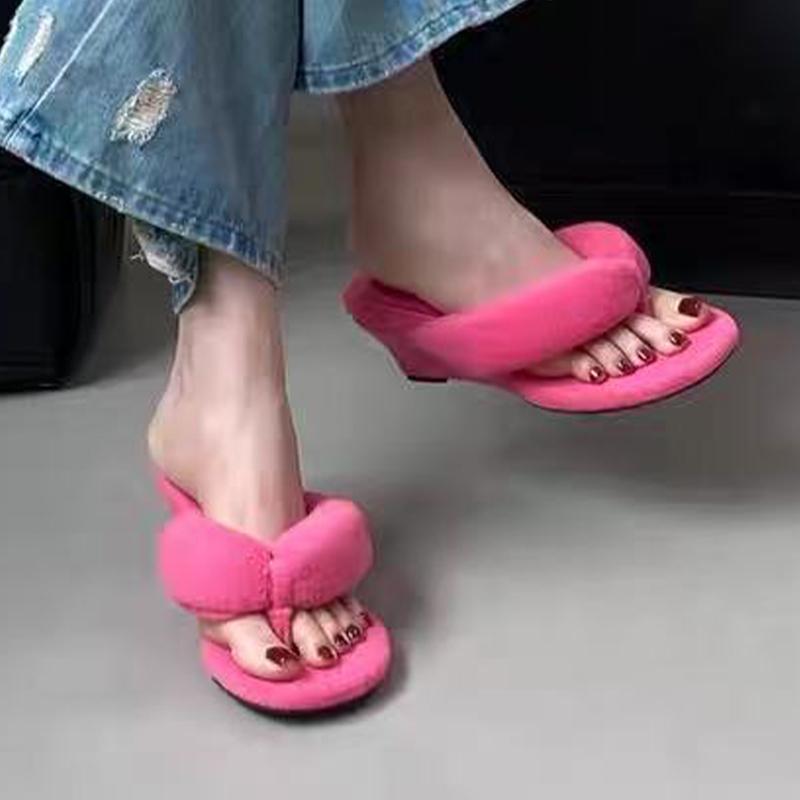 Fashion Wedges Women Slippers Clip Toe Fashion Cotton Shoes Dress Designer Woman Heeled Shoes 2025 Autumn Luxury Brand Ladies Zapatos