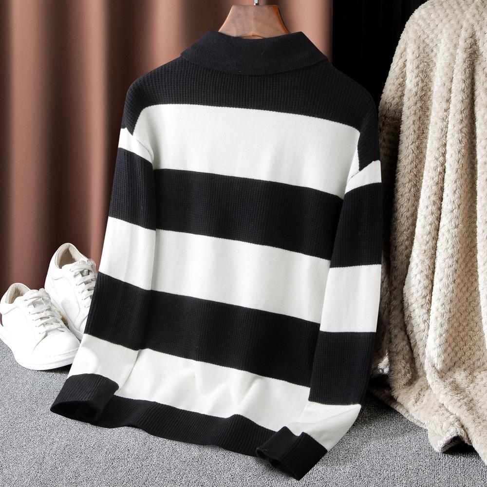 Podzimní A Zimní Pánské Pruhované Tričko s Dlouhým Rukávem Pohodlné Ležérní Klopa Módní Pánské Oblečení