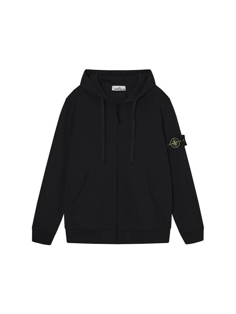 STONE Klassisches Kapuzensweatshirt: Einfarbig, Reißverschluss, Langarm, Unisex-Abzeichenjacke