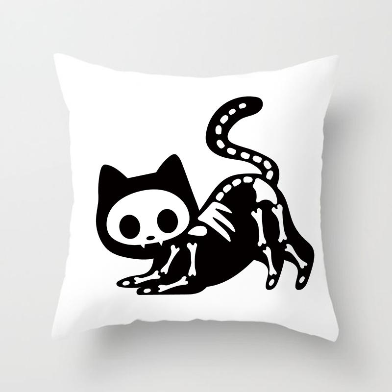 Skull Cat Black Home Decor Cushion Cover Naughty Sofa Car Decoration 45x45cm Pillowcase Square Polyester