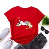 T-shirt estive da donna in cotone a maniche corte e girocollo ampio con stampa di gatto che dorme