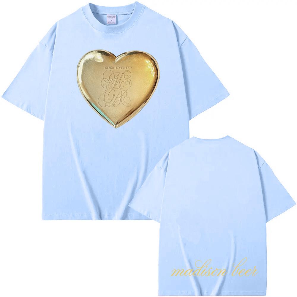 Golden Heart-shaped Pendant Box Print Tee 2026 New Madison Beer High Quality TEE Summer Cotton Casual  Crew Neck Tees