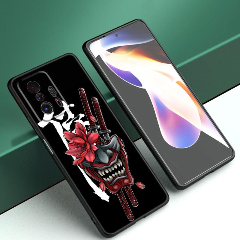 Samurai Oni Mask Phone Case For Xiaomi Mi A2 8 9 SE Note 10 10T 11 12 Lite 9T 11T 12S 12T Pro A3 6X 12X Soft TPU Black Cover