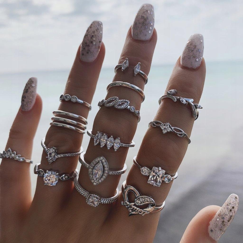 Silver Retro Punk Boho Ring Set 96