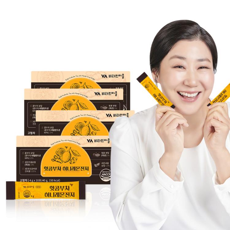 Vitamin Village Scharfer Kombucha Honig Zitrone Ingwer 4g 10 Packungen, koreanisches Naturkost