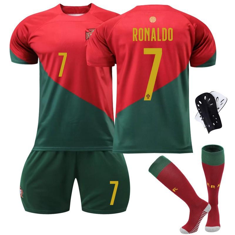 2223 Portugal World Cup Home Football Uniform Set No. 7 C Ronaldo Jerseys Children's Adult Short-sleeved Competition Clothes