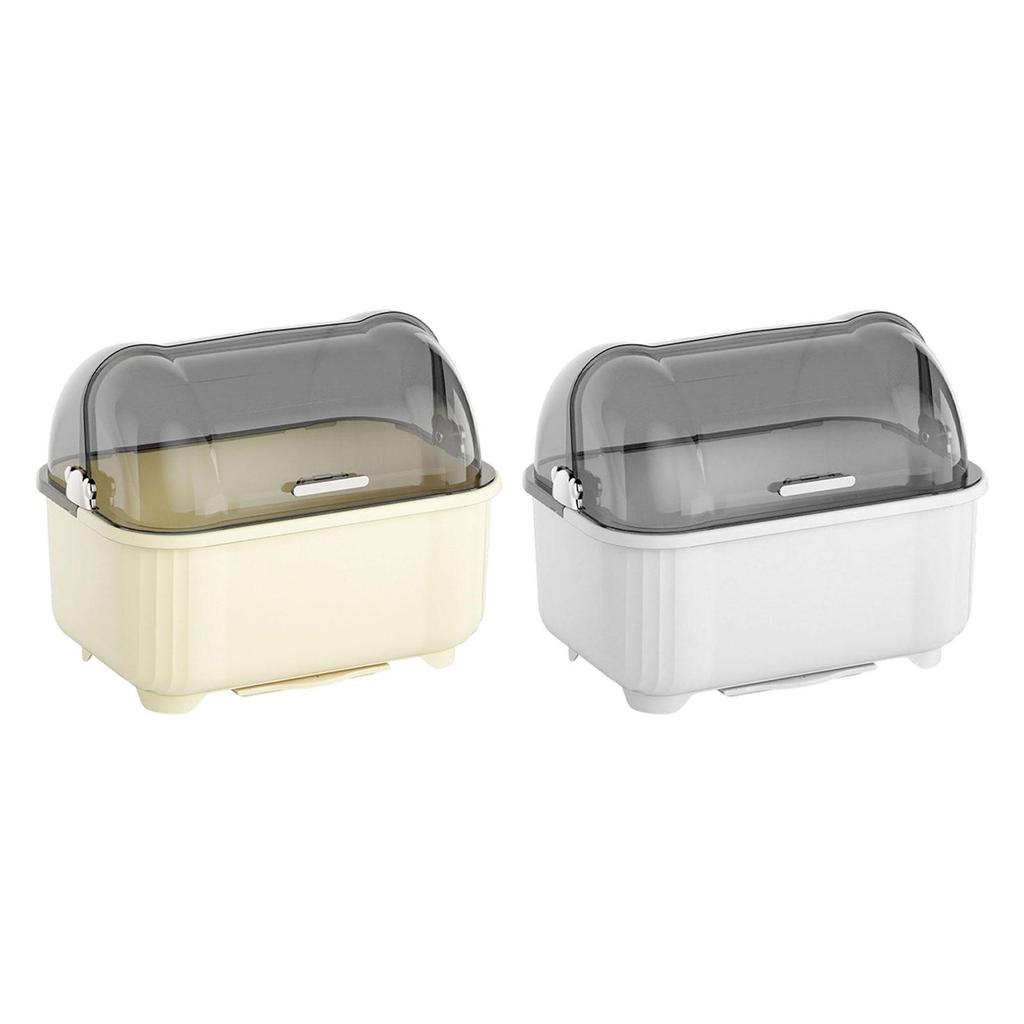 Dustproof Dish Drainer Rack with Pull Out Tray Tableware Drying Organizer Bowl Plate Cup Holder for Kitchen Countertop Storage