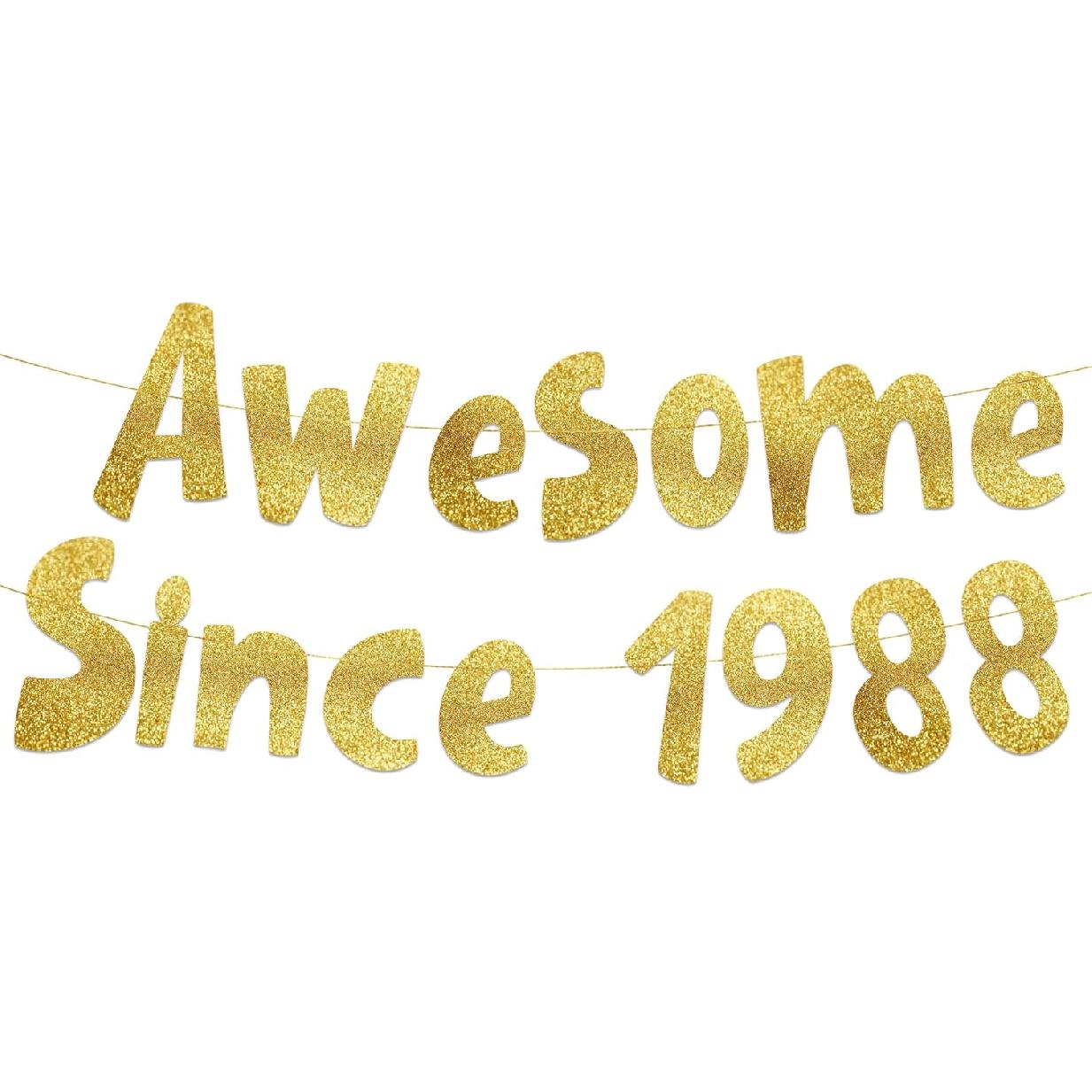 Awesome Since 1988 Gold Glitter Banner - 38th Birthday and Anniversary Party Decorations