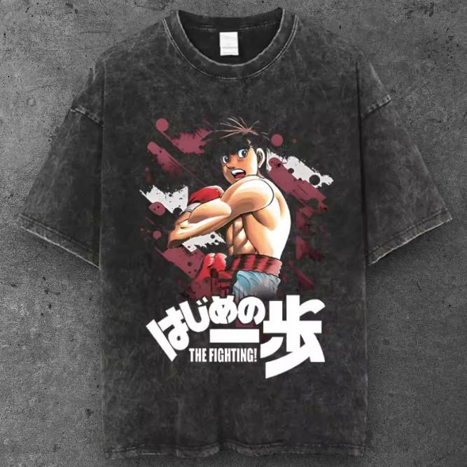 Unisex Boxing Anime Oversized T Shirt Black Japanese Grunge Manga Style S-2XL S