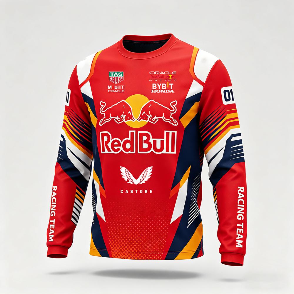 Red Bull Heren Lente en Herfst  F1 Racing en Motorfiets Kleding,  Niche Stijl, Nieuw Rond Hals Langarmig Shirt L