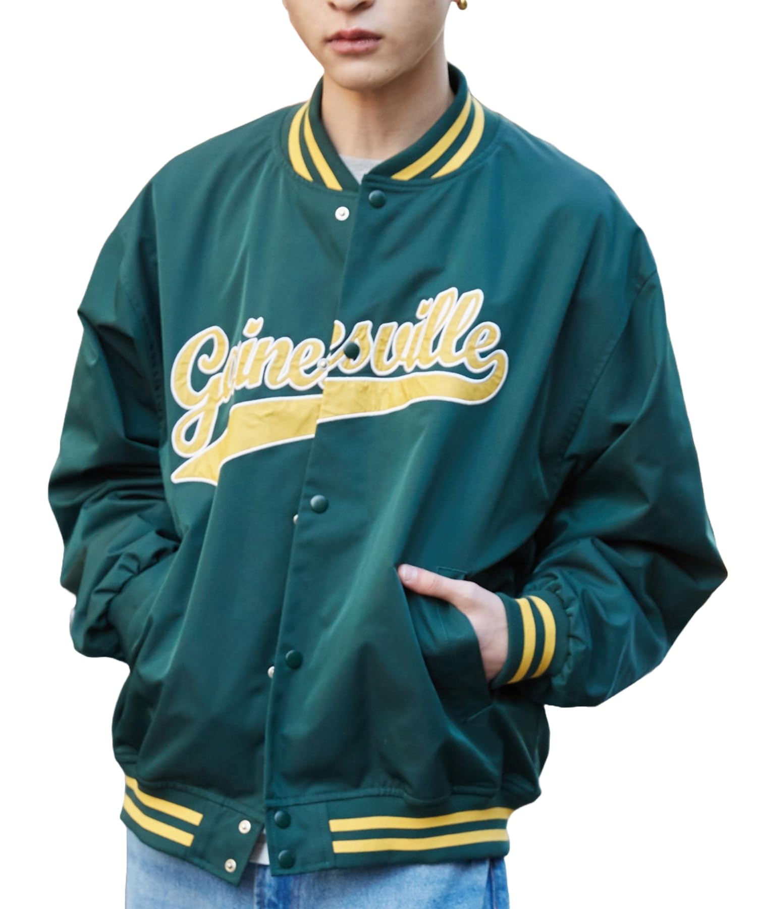 

Куртка мужская WEGO с логотипом-патчем, стадионного размера, зеленая, M,