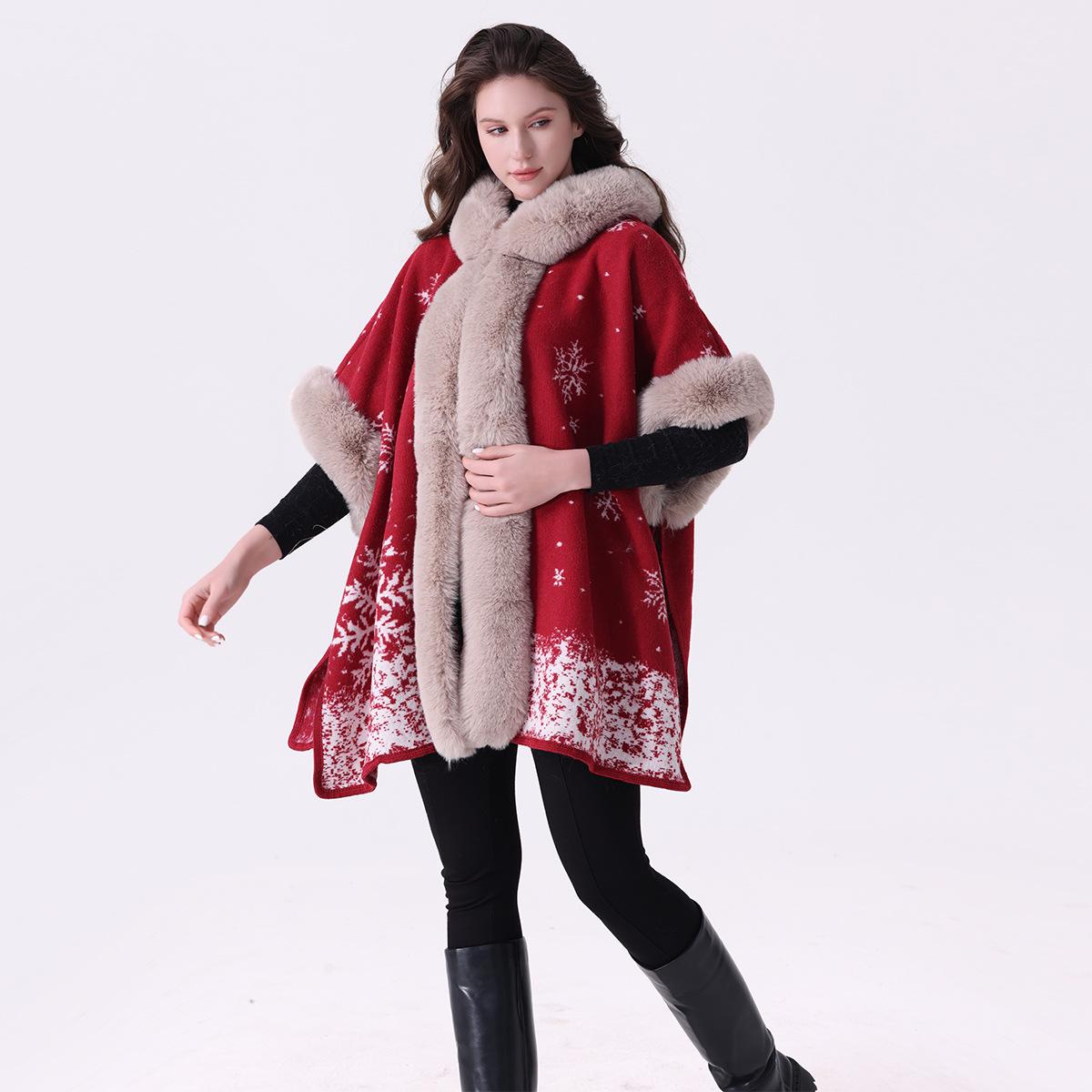 Festive Wool Hooded Knit Cardigan Shawl