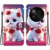 Handmade PU Leather Flip Case for Infinix Zero 40 4G (X6860) Anti-Slip Shockproof Cover with Wrist Strap & Heart/Rose Cat Designs