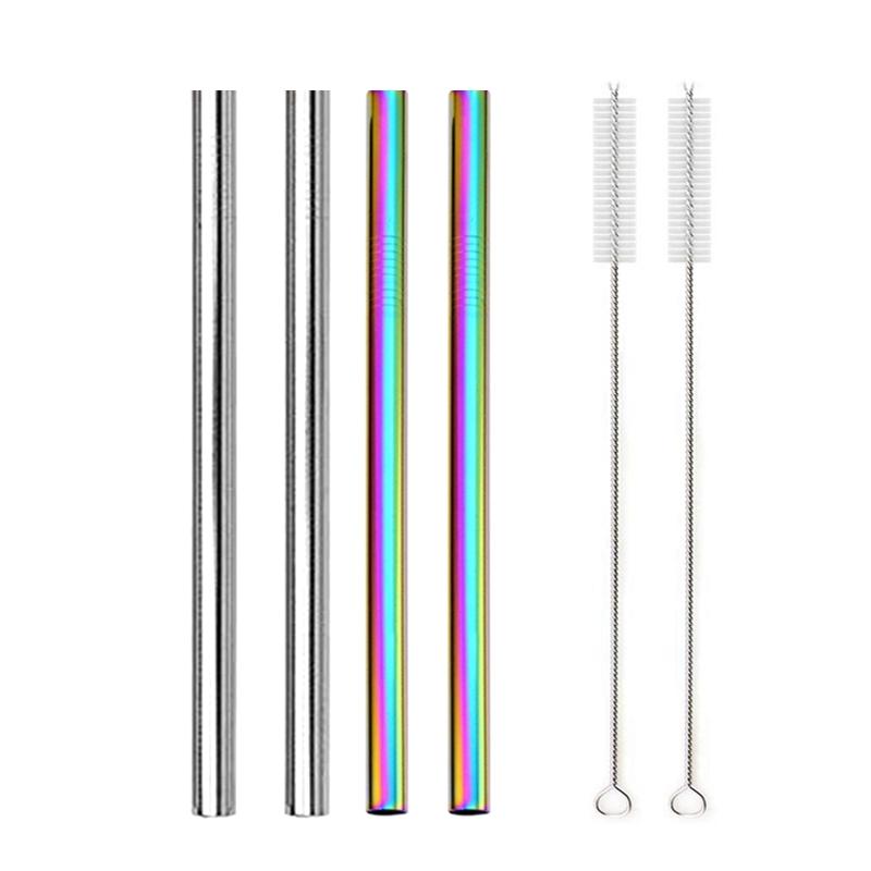 4-teiliges Set aus wiederverwendbaren Metall-Strohhalmen aus 304 Edelstahl mit 12 mm Durchmesser für Bubble Tea, Milchshakes und Boba-Trinkhalme mit 2 Bürsten