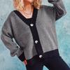 Autumn and Winter Casual Contrasting Diagonal Stripe Single Breasted V-neck Long Sleeved Sweater Cardigan Jacket for Women 3602