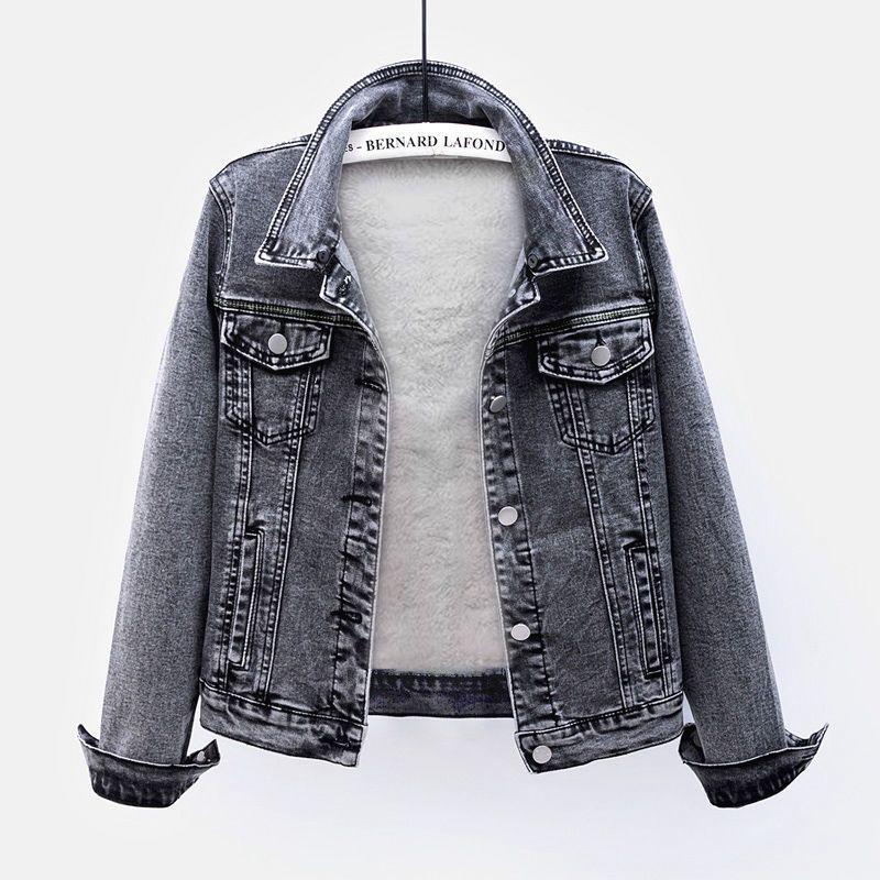 Women's Winter Slim Denim Jacket with Lambswool Lining - Stylish, Versatile Korean Style Coat