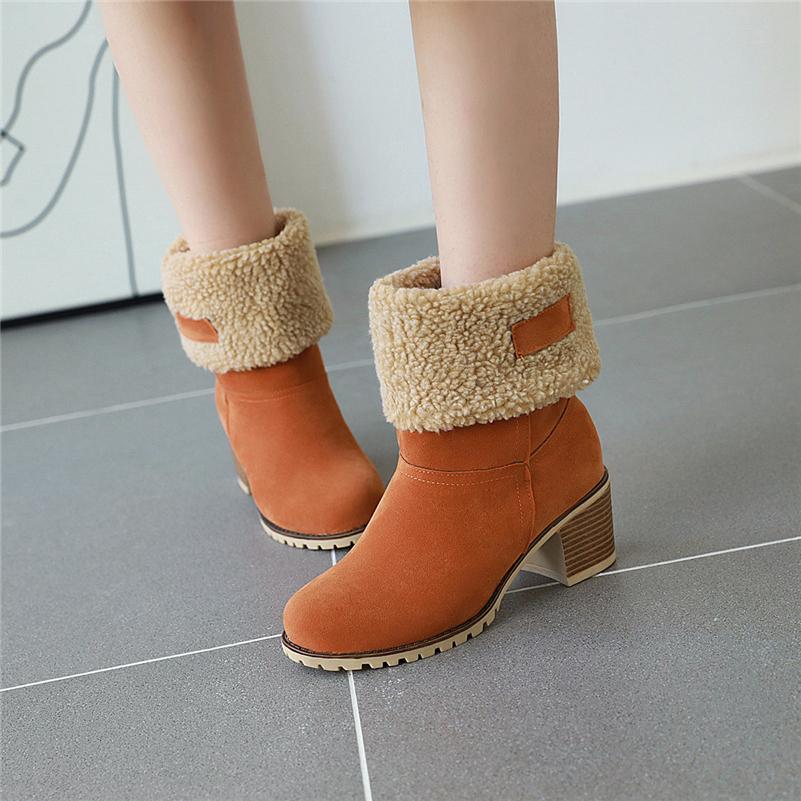 Cheap Women Ankle Boots Round Toe Chunky High Heels Short Boots Ladies Fashion Casual Shoes Winter Orange Khaki Green 43 Joom