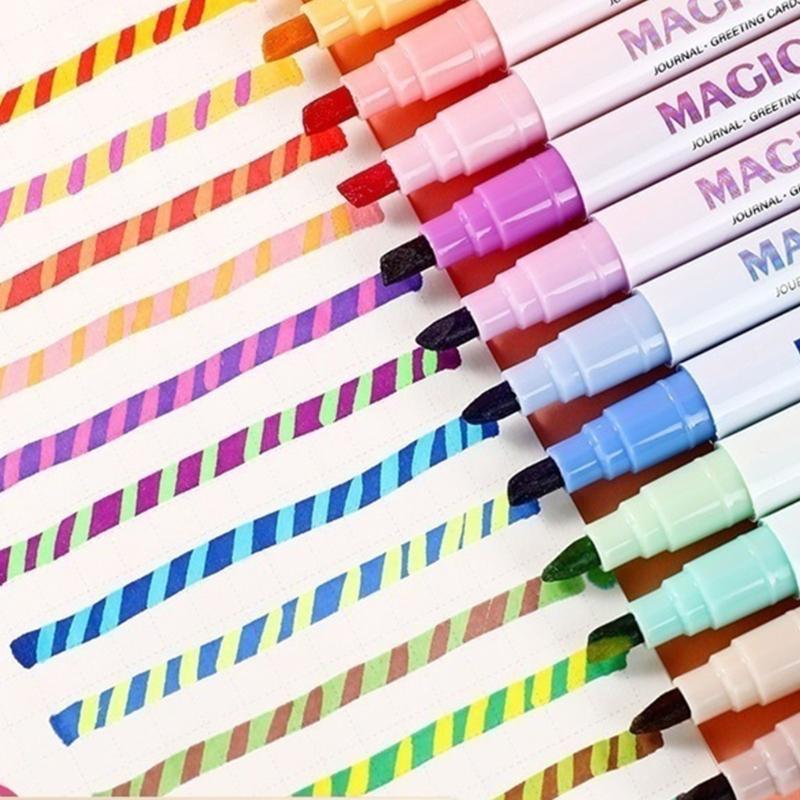 12Pcs Color Changing Pen Double Tip Multicolor Highlighter Pen for Scrapbooking Card Making Calendar Journal Notebook