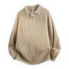Mens Oversized Knit Sweater With Collar Button-Up Design Winter Warm Loose Fit Casual Streetwear Pullover