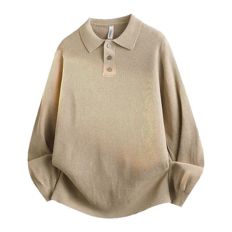 Mens Oversized Knit Sweater With Collar Button-Up Design Winter Warm Loose Fit Casual Streetwear Pullover