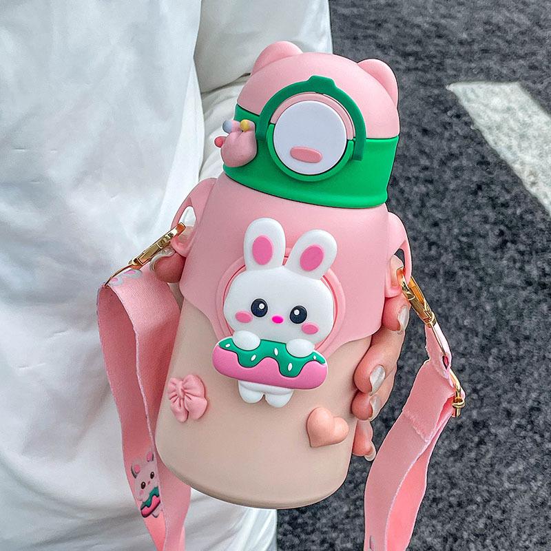 Children's thermos cup for school girls rabbit water cup food grade 316 with straw kettle for primary school students