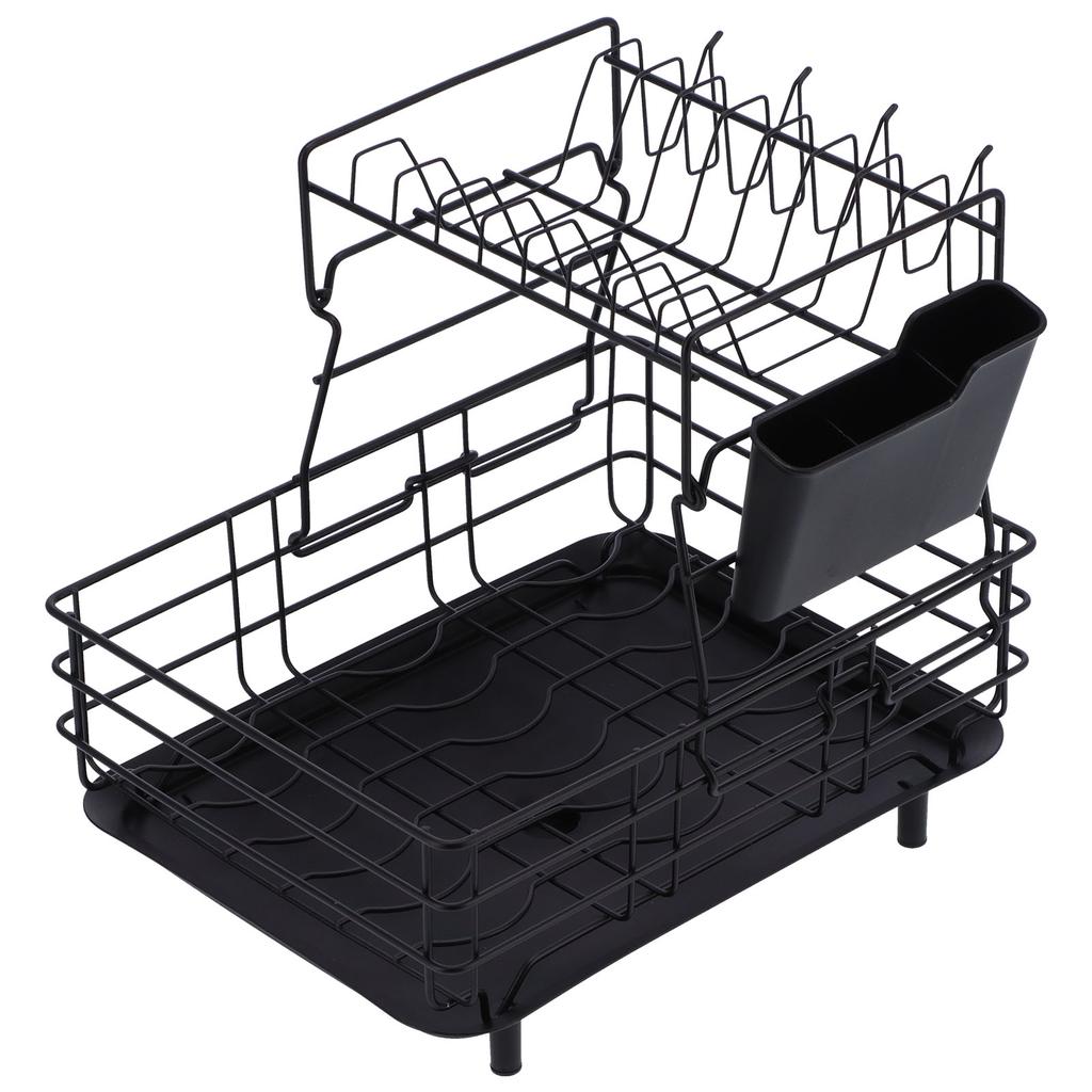 Drain Rack Double Layer Wrought Iron Double Countertop Dish Chopsticks Storage Rack with Drain