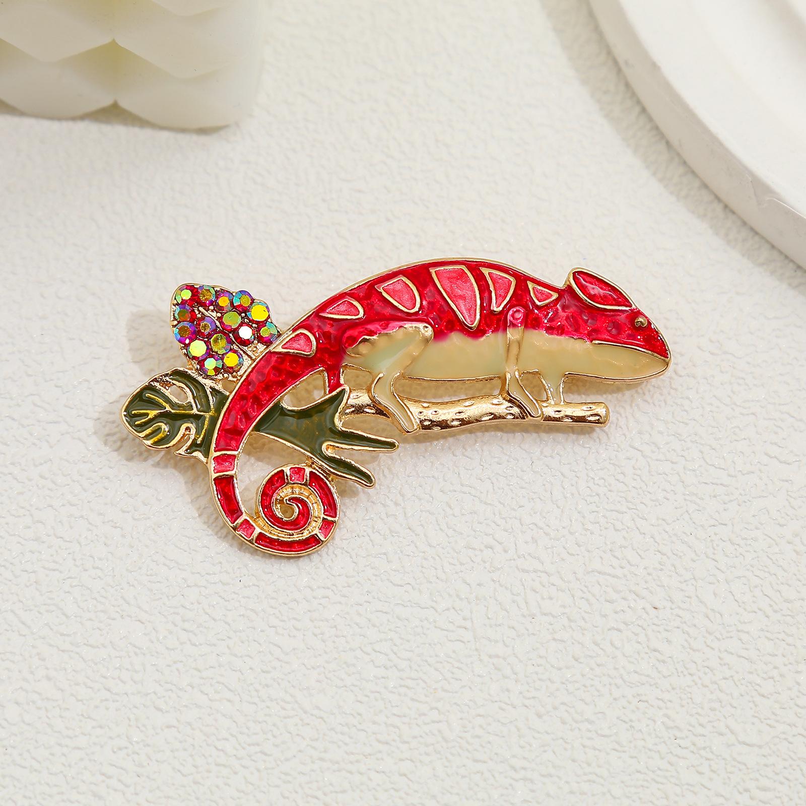 Personality Creative Alloy Rhinestone Chameleon Brooch Wild Animal Pin Fashion Insect Jewelry Corsage