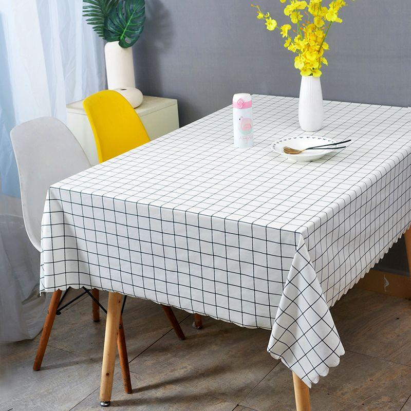 

PVC Tablecloth Rectangular Table Top Plaid Student Ins Style Fabric Dining Table Cushion Nordic Style Tablecloth Washable Oil-Proof White 60 * 60cm