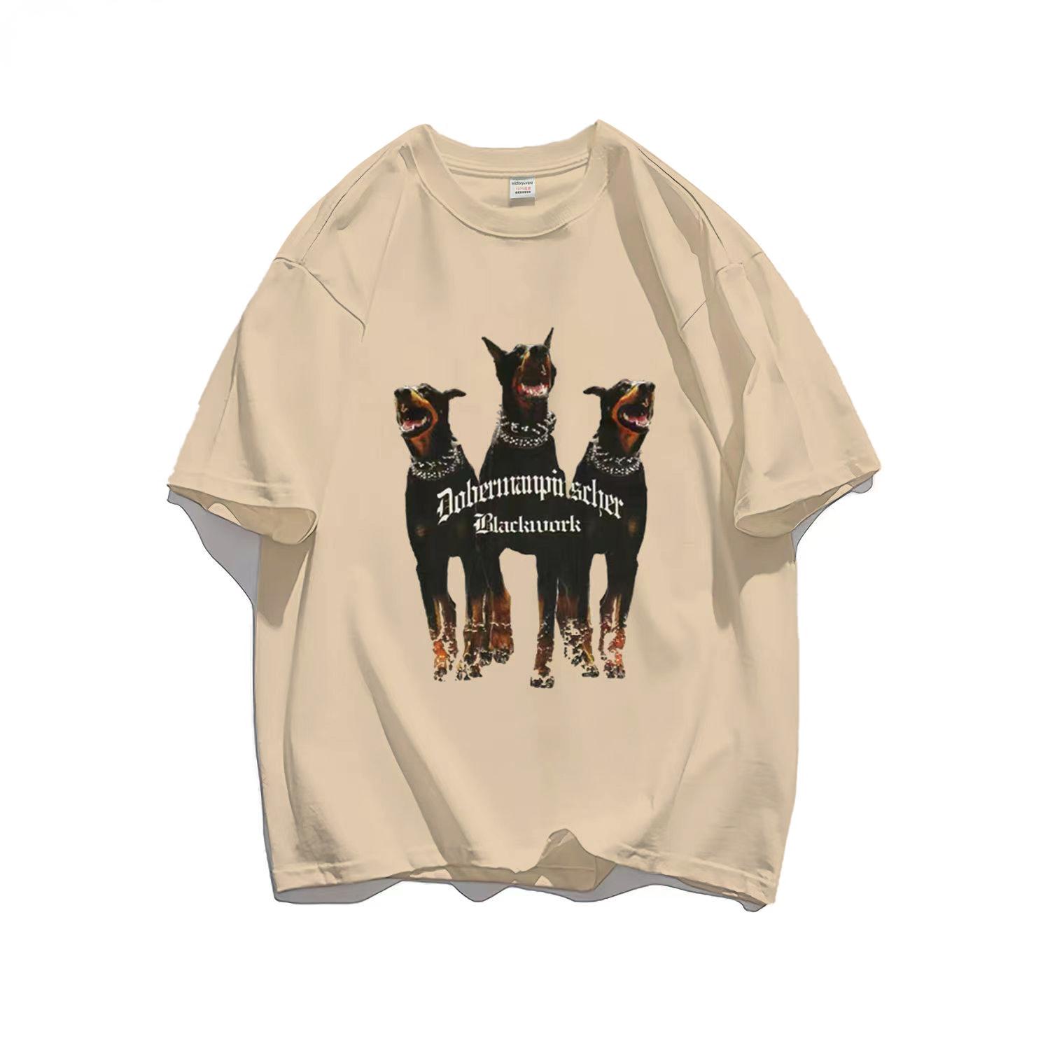 

Summer Men Cotton T-Shirt Fashion Tops Tees Male Casual Clothing Short Sleeve Streetwear Doberman Pattern Y2K T-shirt 4XL