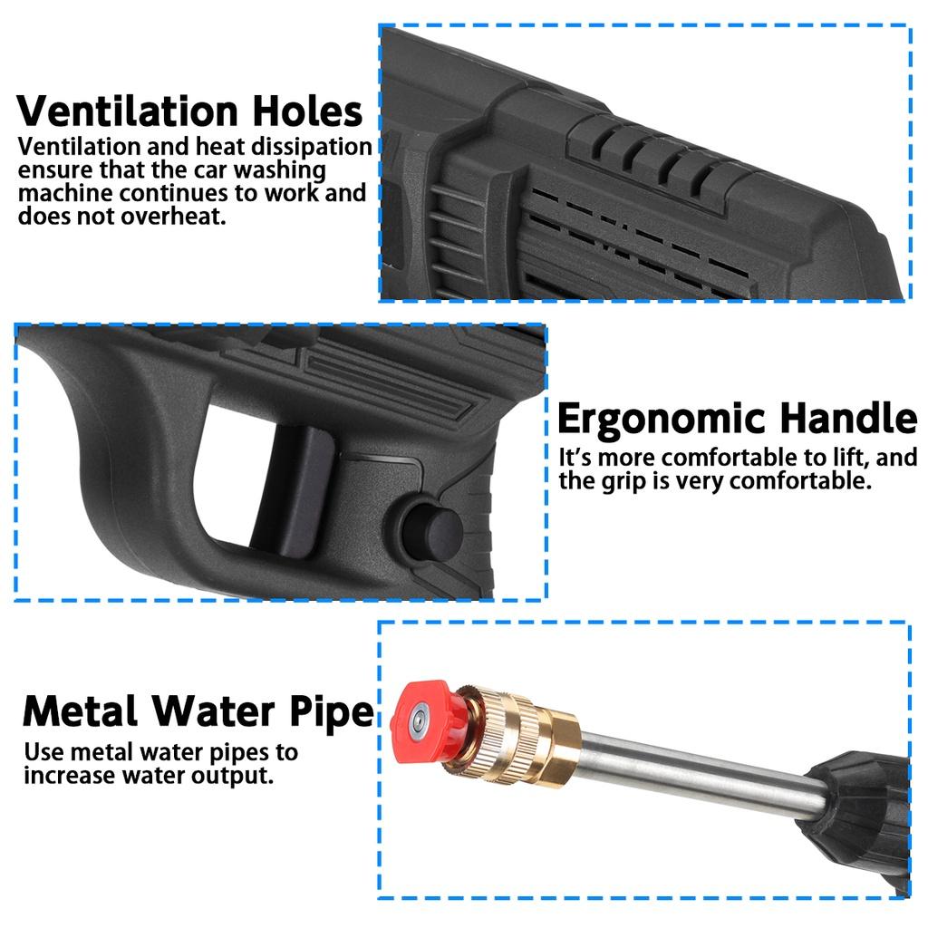 90Bar 2000W Cordless High Pressure Car Washer Rechargeable Car Wash Gun Electric Water Gun Foam Machine for 18V Battery