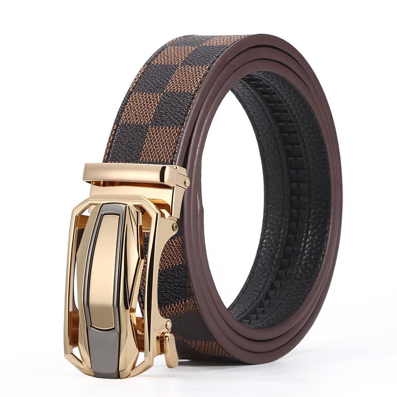 Men'S Belt Business Automatic Buckle Belt Casual Simple And Durable Pu Plaid Belt