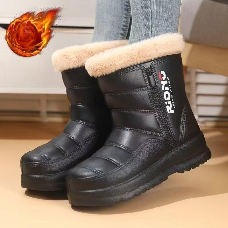 Damenstiefel Wasserdichte Schneestiefel Winter Warm Pelz Baumwolle Schuhe Lässig Plateau Flach Knöchelhohe Stiefel Mode Stiefel 38-39 black