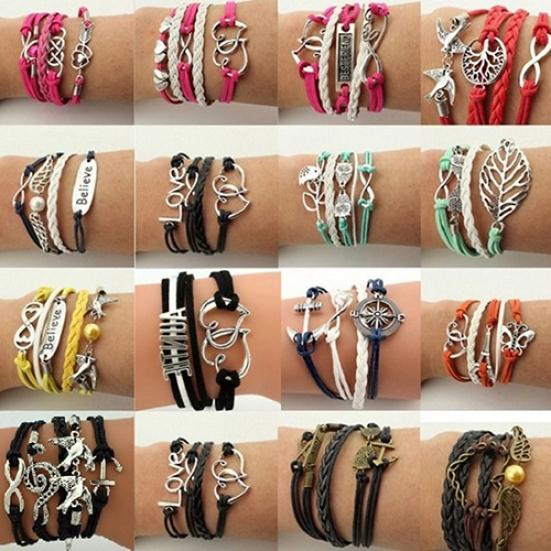 

Женщины Сова Сердце Письмо Лист Подвески Искусственная Кожа Плетеный Браслет