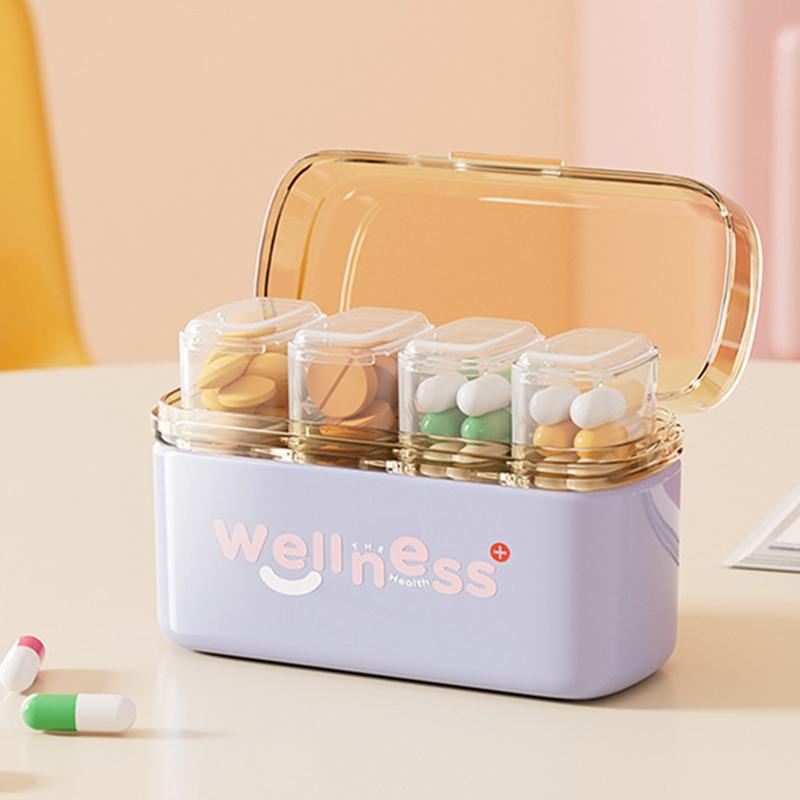 

Міні-портативна аптечка для таблеток, Здоров я, Товари для подорожей, Вологозахисна, Щоденне дозування ліків, Аптечка з 4/7 відділеннями, Контейнер для зберігання 4 фіолетовий