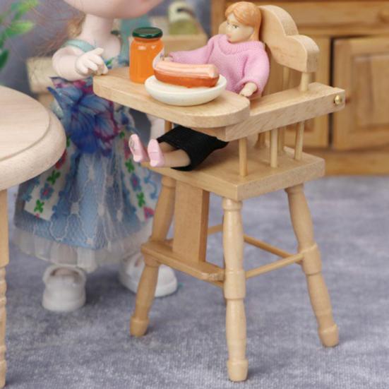 Simulation Stool Convenient to Store Simulated Wood Dollhouse High Chair Model for 1/12 Doll House