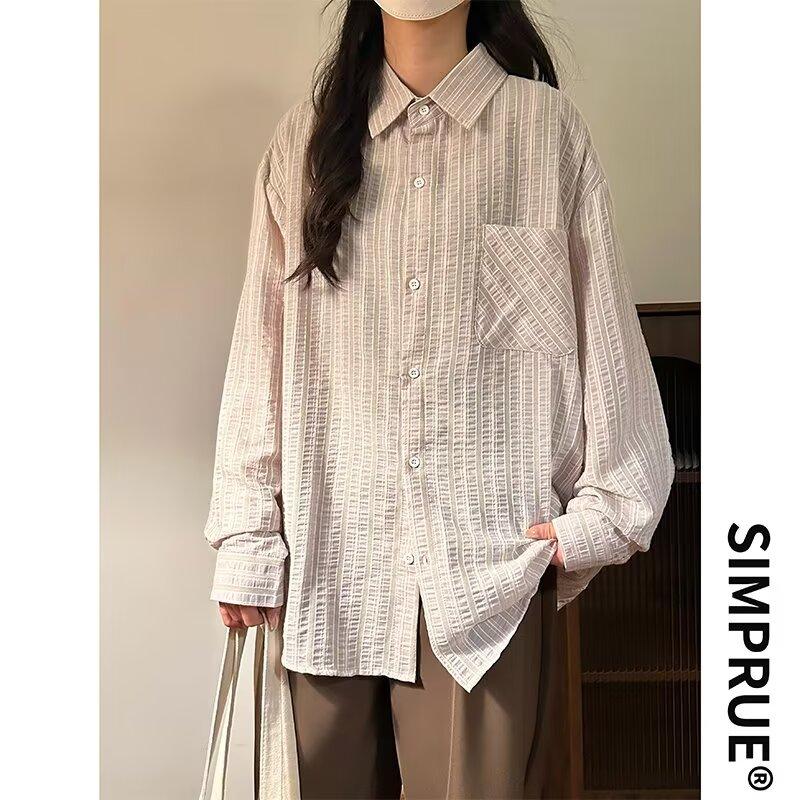 

2024 Полосатая рубашка с длинным рукавом в японском стиле Гонконга Ins Свободная рубашка для мальчиков Летнее модное универсальное повседневное пальто 2XL