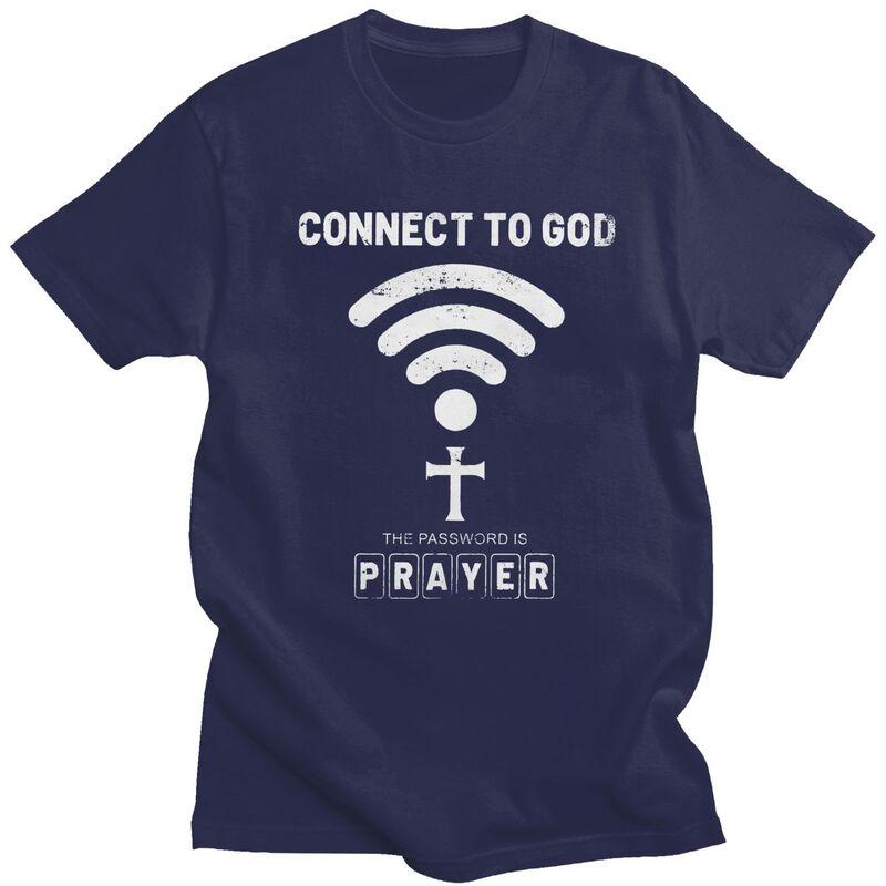 Male Connect To God The Password Is Prayer T Shirts Streetwear Short Sleeves Cotton Jesus Christian Tshirt Graphics Tee Tops