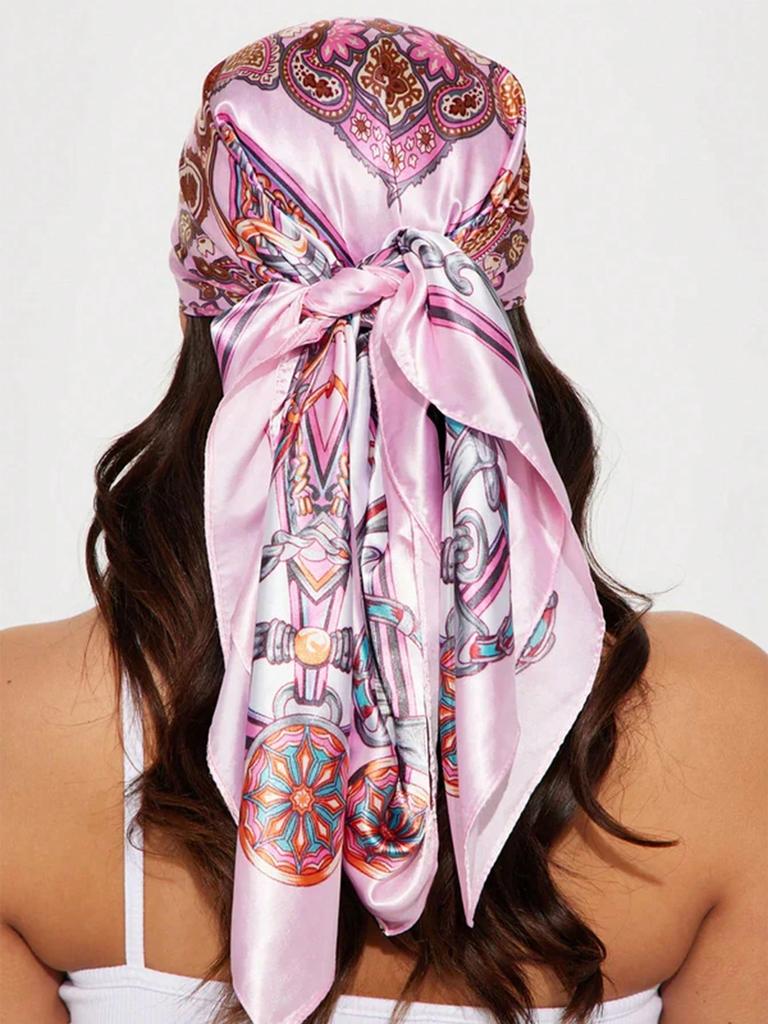 1 Stück Einfaches bedrucktes Satin-Bandana Seidenschal für Damen Hijab 90cm Quadratische Schals Designer Luxus Schal Kopftuch