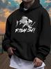 Heavyweight Hoodie - Vibrant Red Fishing Graphic Sweatshirt