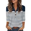 Women's Stylish Casual Striped Print Loose V-neck Button-down Shirt With Cropped Sleeves